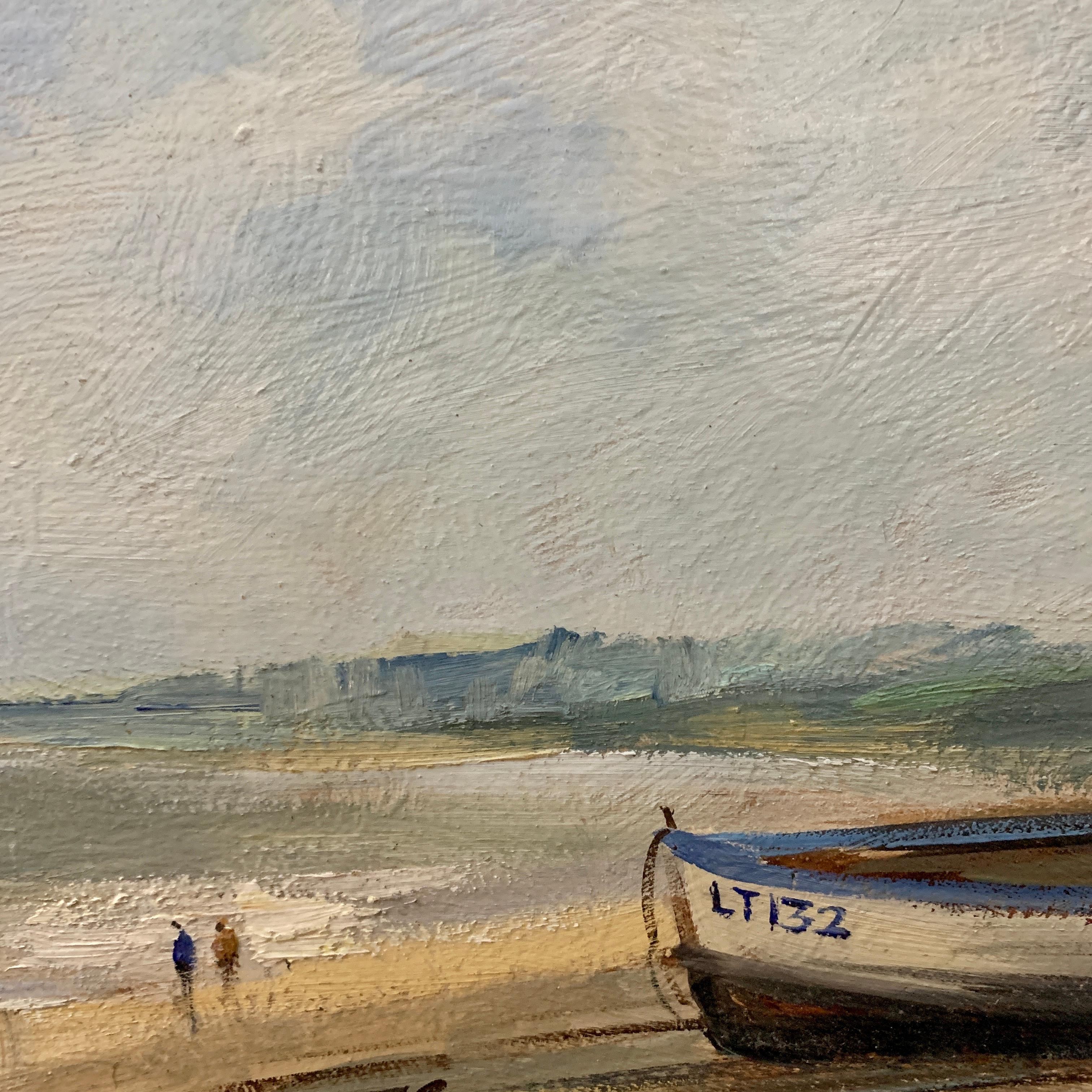 English Impressionist beach, shore scene with fishing boats, huts and landscape  For Sale 2