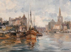 Ivan Taylor (geb. 1946 - 20. Jahrhundert Öl, Ostende Hafen, Belgien