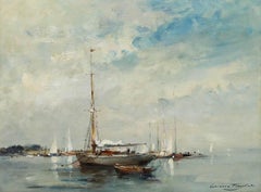 Ivan Taylor (b.1946) - Framed 20th Century Oil, Boats on the River Orwell