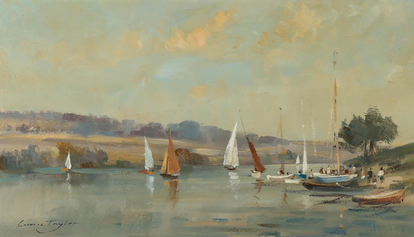 This original painting by Ivan Taylor, shows North end sailing club on Rudyard lake in summer. The artist has signed to the lower left corner, and the impressionistic scene has been elegantly presented in a smart gilt-effect frame with a new card