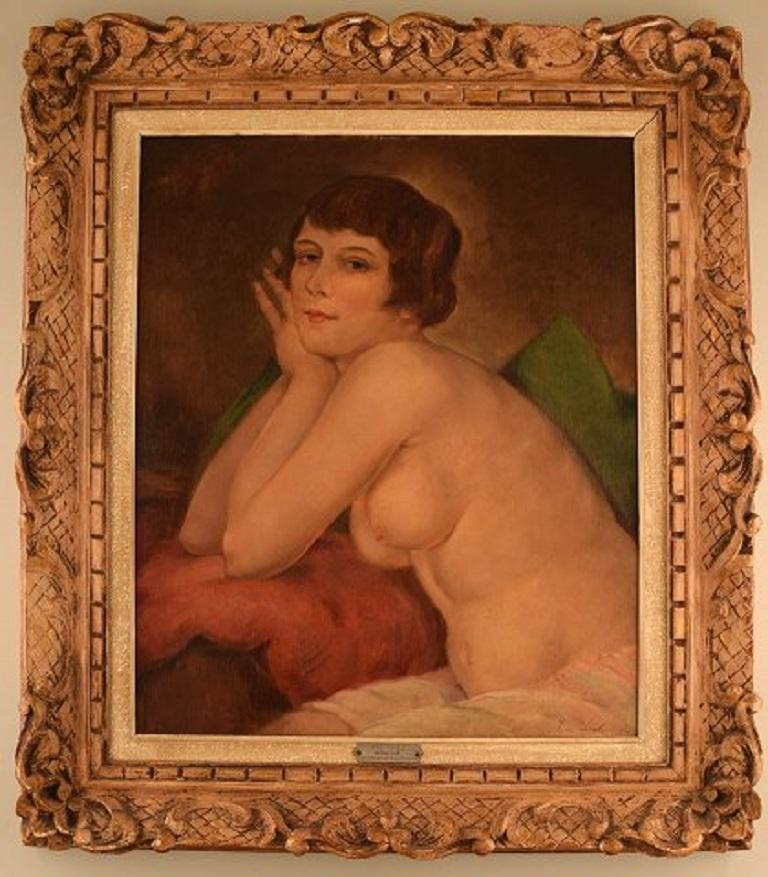 Ivan Thiele (1877-1947), Russia. Oil on board. Naked woman posing, circa 1920.
In very good condition.
Signed.
The board measures: 54 x 44 cm.
The frame measures: 10 cm.