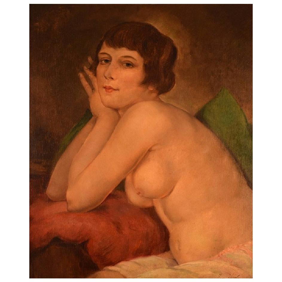 Ivan Thiele, Russia, Oil on Board, Naked Woman Posing, circa 1920