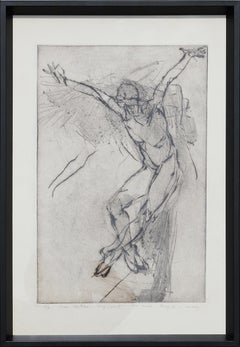 « Study of a Dancer (AP) », eau-forte expressionniste moderne d'un nu noir et blanc
