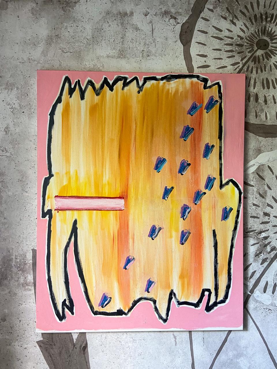 Elephant who sleeps - Beige Abstract Painting by Ivan VASYUTIN 