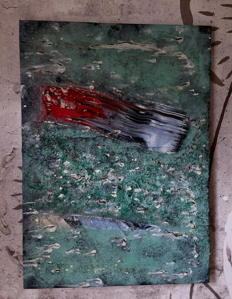 This picture is like a stream of internal movement, where elements meet and meanings intersect. The main color green is deep, textured, vibrant. You want to touch it, feel it under your fingers, like soft moss or rough tree bark. It symbolizes