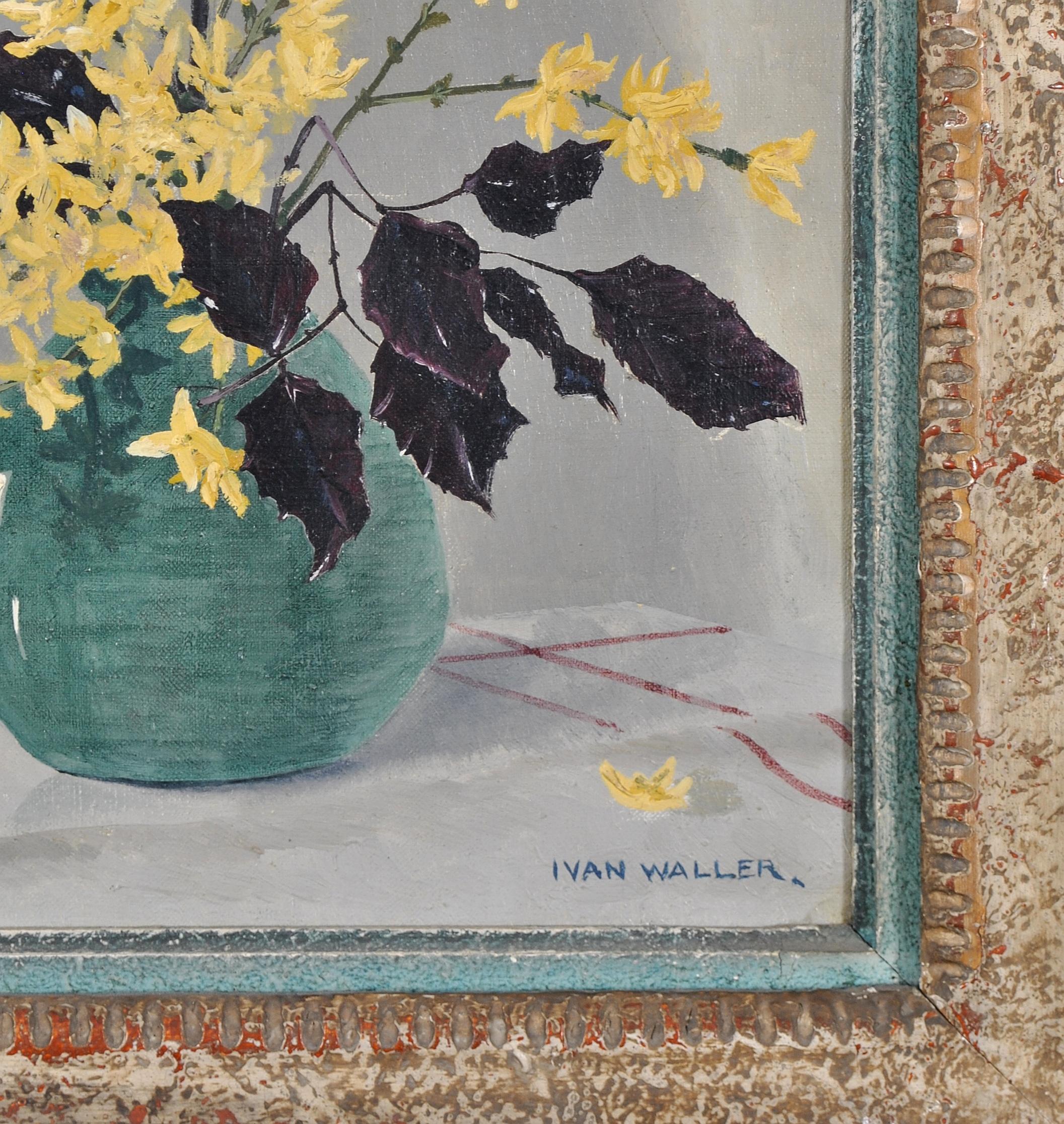 Fleurs dans un vase - Nature morte à l'huile ancienne English Impressionist en vente 2