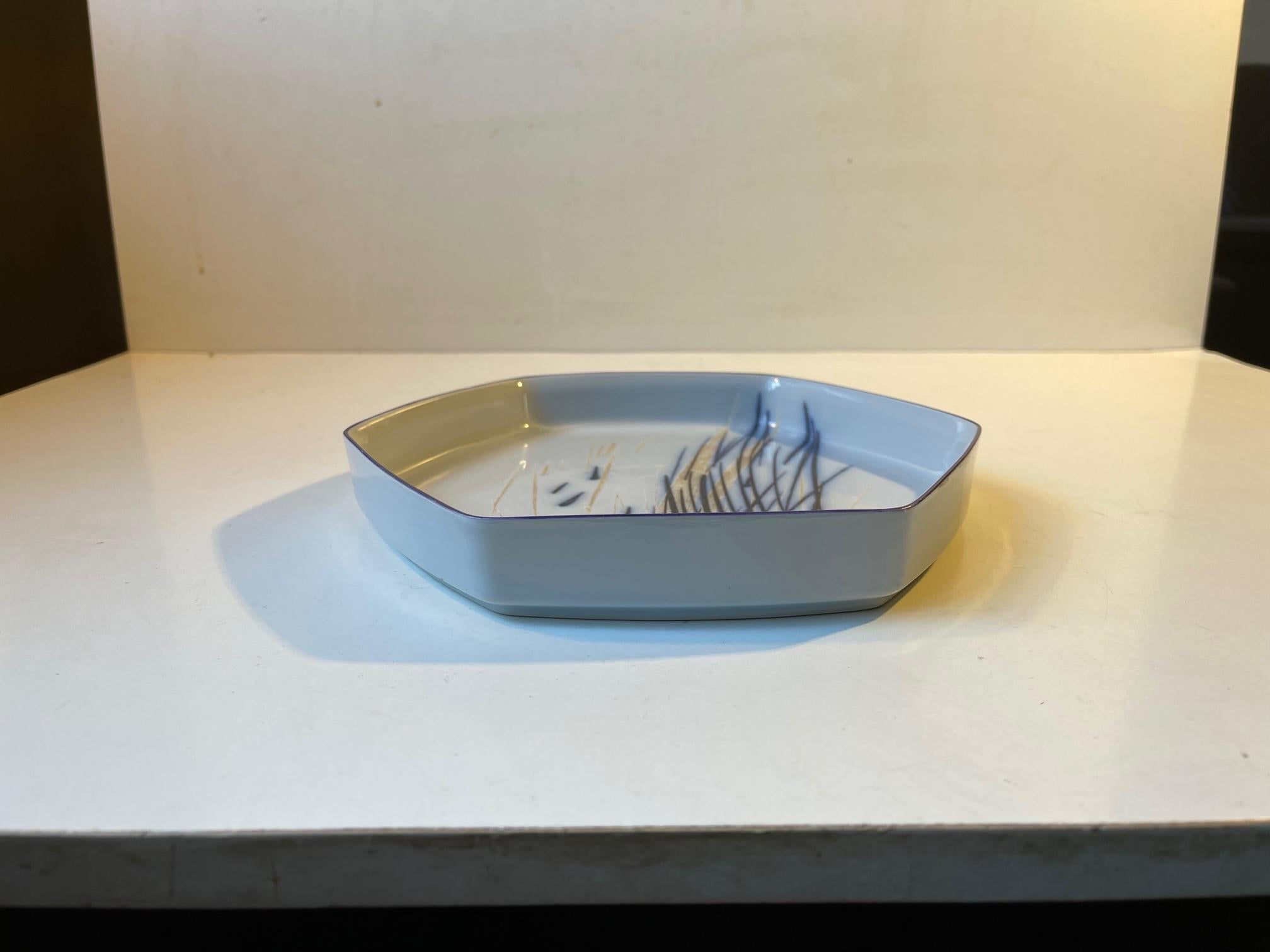 Scandinavian Modern Ivan Weiss Glazed Hexagonal Porcelain Dish for Royal Copenhagen
