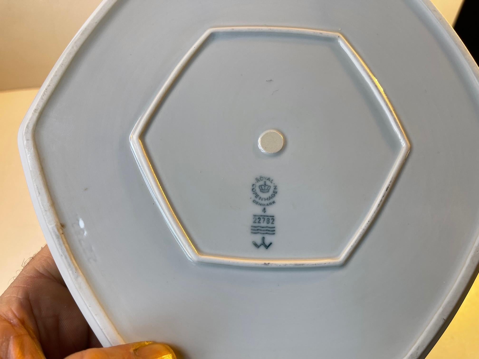 Danish Ivan Weiss Glazed Hexagonal Porcelain Dish for Royal Copenhagen