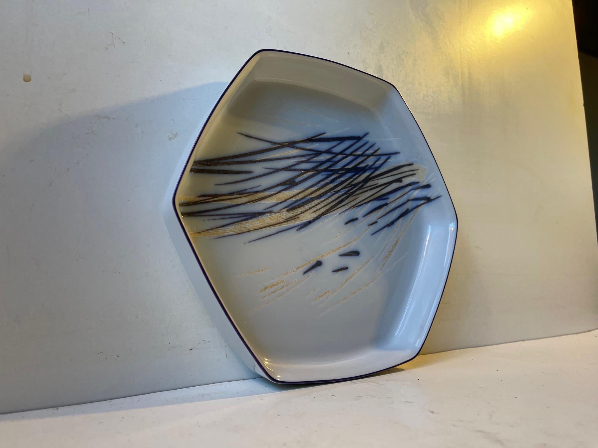 Late 20th Century Ivan Weiss Glazed Hexagonal Porcelain Dish for Royal Copenhagen