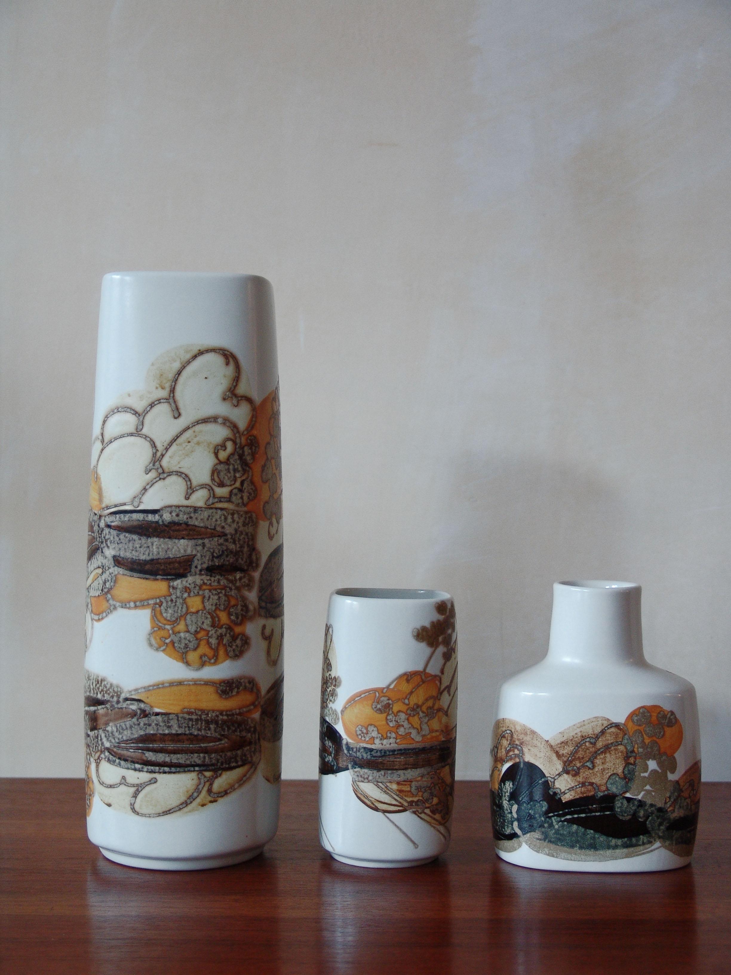 Set of Scandinavian Mid-Century Modern ceramic vases designed by Ivan Weiss for Royal Copenhagen with the manufacturer's signature on the bottom, circa 1960s.
Marked under the bases

Please note that the set is original of the period and this