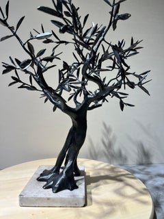 bookcase hand-forged olive tree in one piece sculpture - black wrought iron