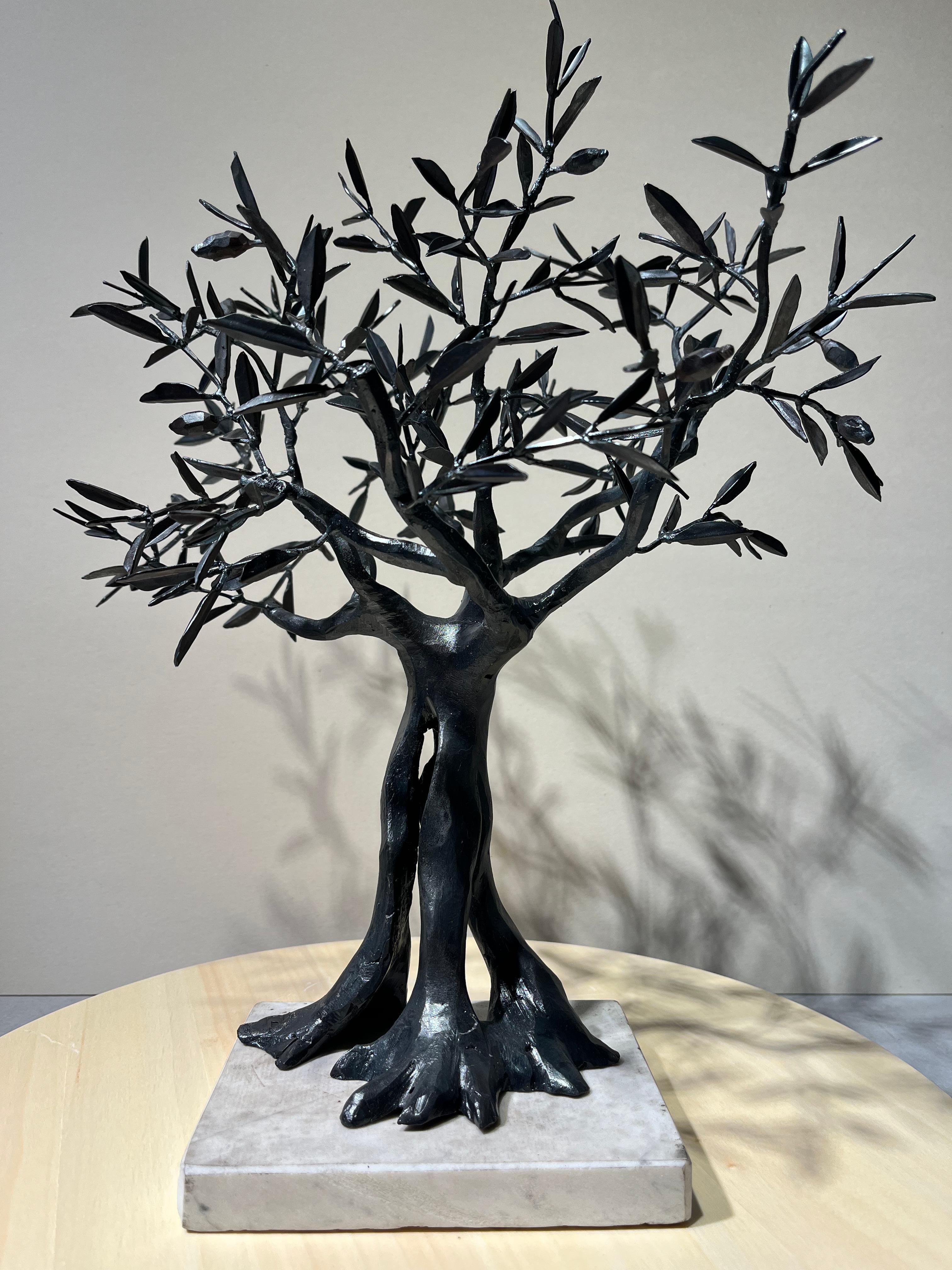 Ivan Zanoni Still-Life Sculpture - Bonsai Ulive tree black wrought iron sculpture by Italian master