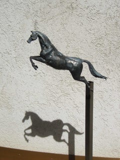 Jumping horse, black wrought iron animal sculpture by Italian blacksmith Zanoni