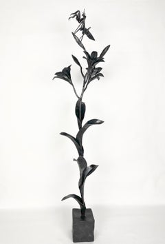Lily and praying mantis hand-forged in wrought iron