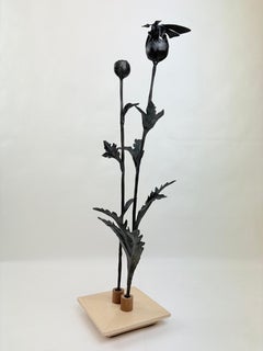 Stunning Iron Sculpture - Two Buttercups and a moth