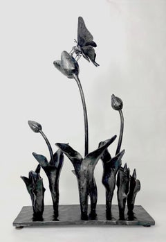 Tulips and Butterfly - Unique wrought iron sculpture