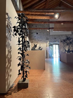 Unique piece black wrought iron Beanstalk  - outdoor indoor sculpture