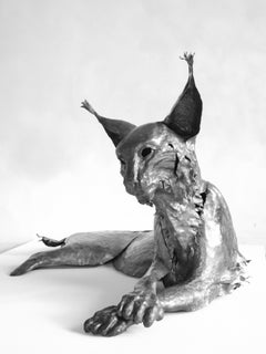 Lynx inside and outdoor sculpture unique black wrough iron feline cat natural