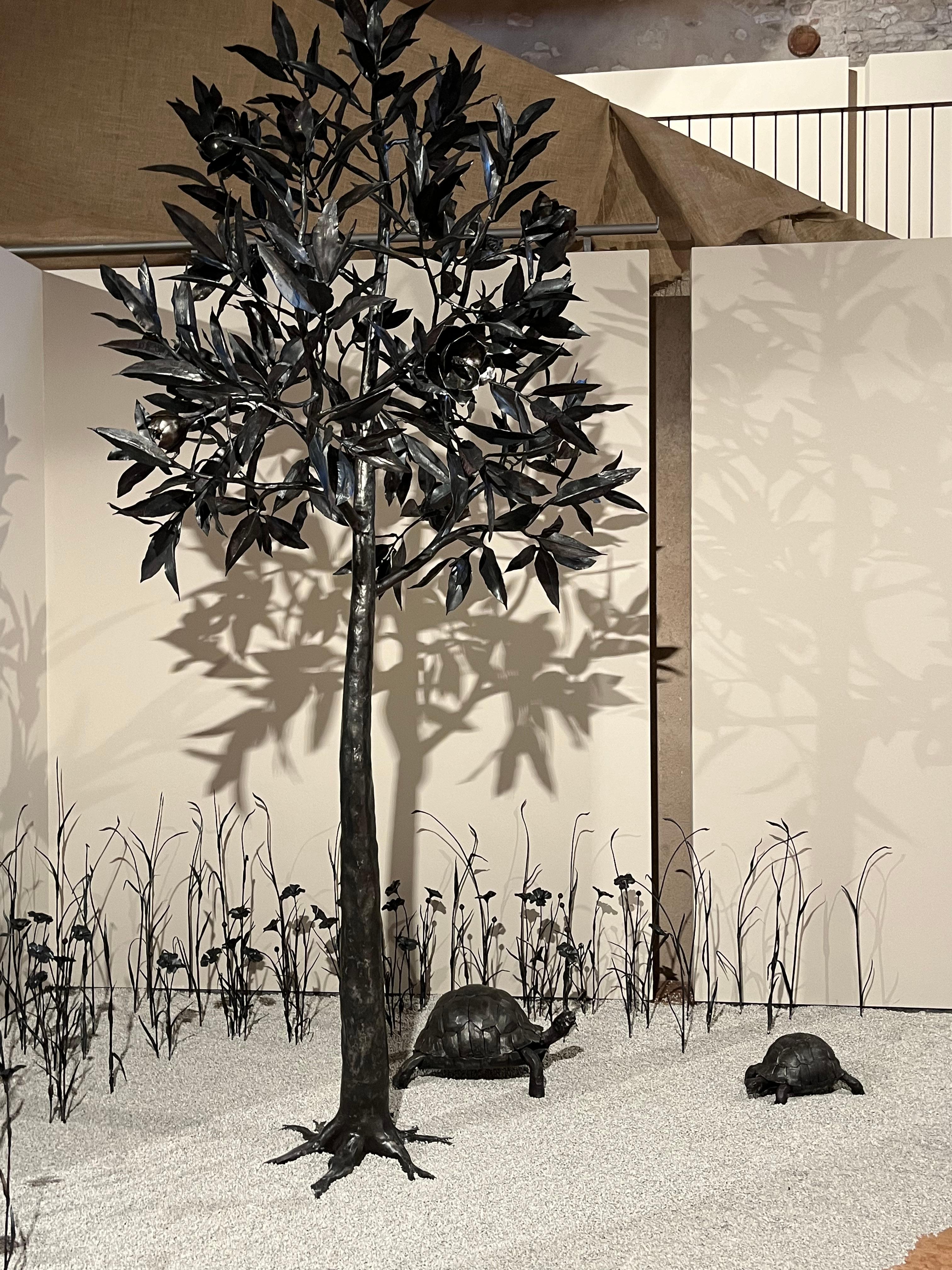 Black unique iron wrought Magnolia tree  - monumental outdoor indoor sculpture - Sculpture by Ivan Zanoni