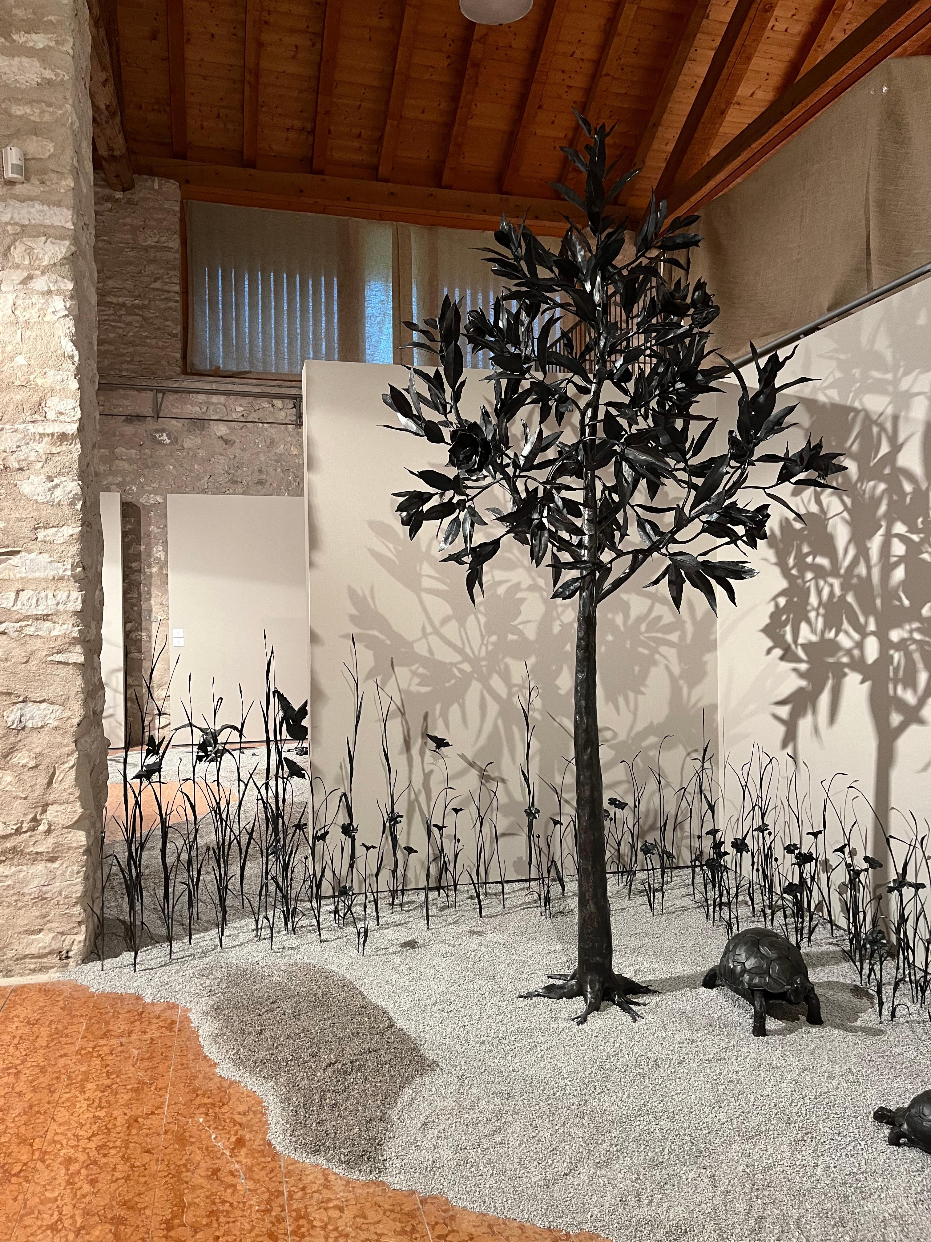 Black unique iron wrought Magnolia tree  - monumental outdoor indoor sculpture - Gray Figurative Sculpture by Ivan Zanoni