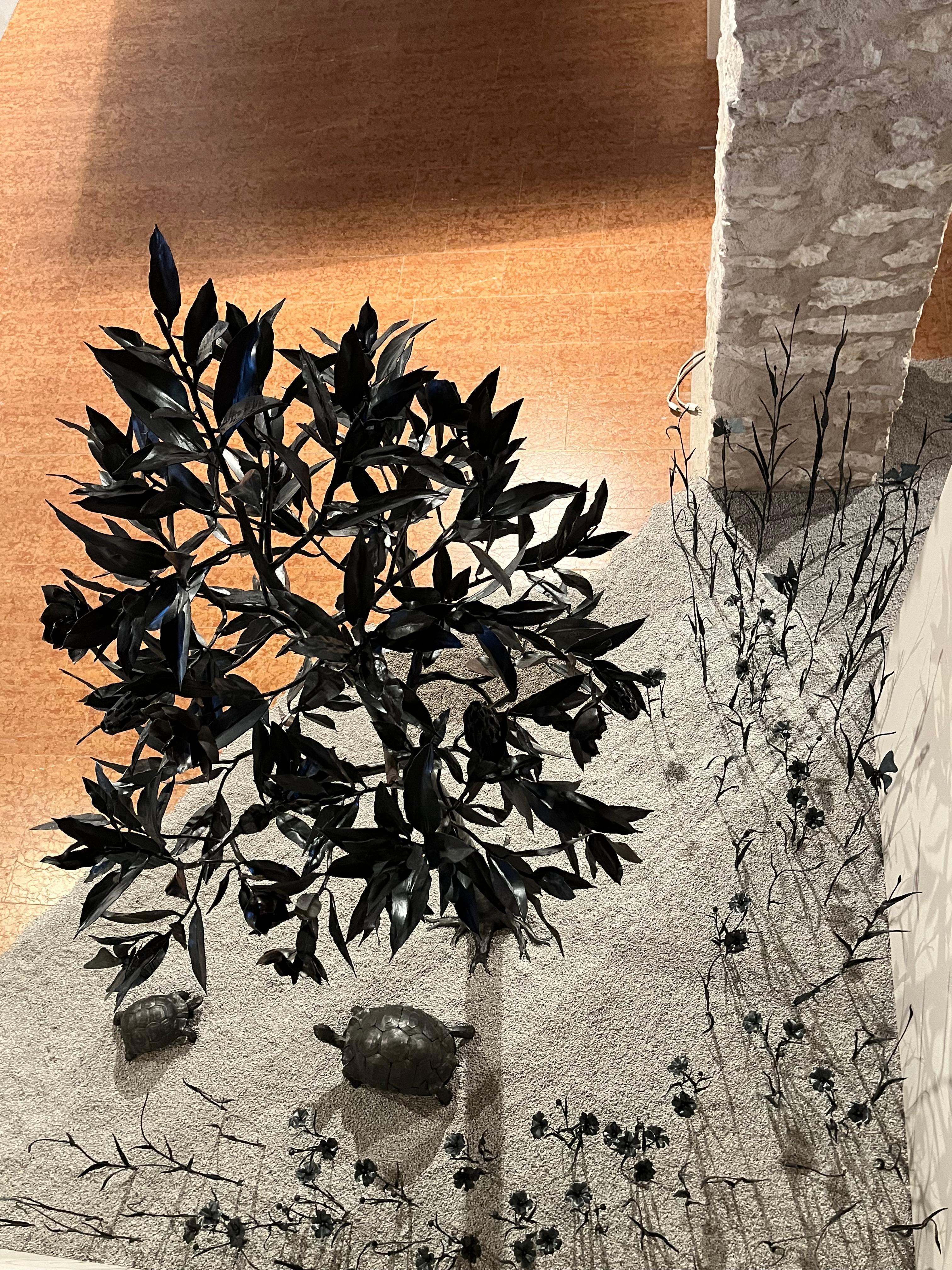 Black unique iron wrought Magnolia tree  - monumental outdoor indoor sculpture For Sale 1
