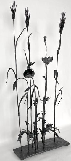 Wheat stalks, poppies, insects Sculpture - Field Flowers forged in wrought iron
