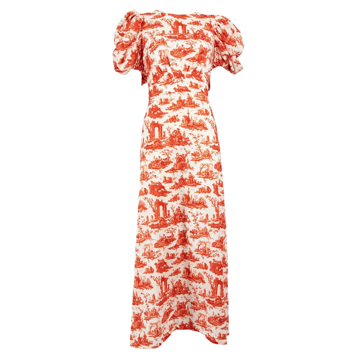 Ivana Ma Orange Abstract Open Back Maxi Dress Size M