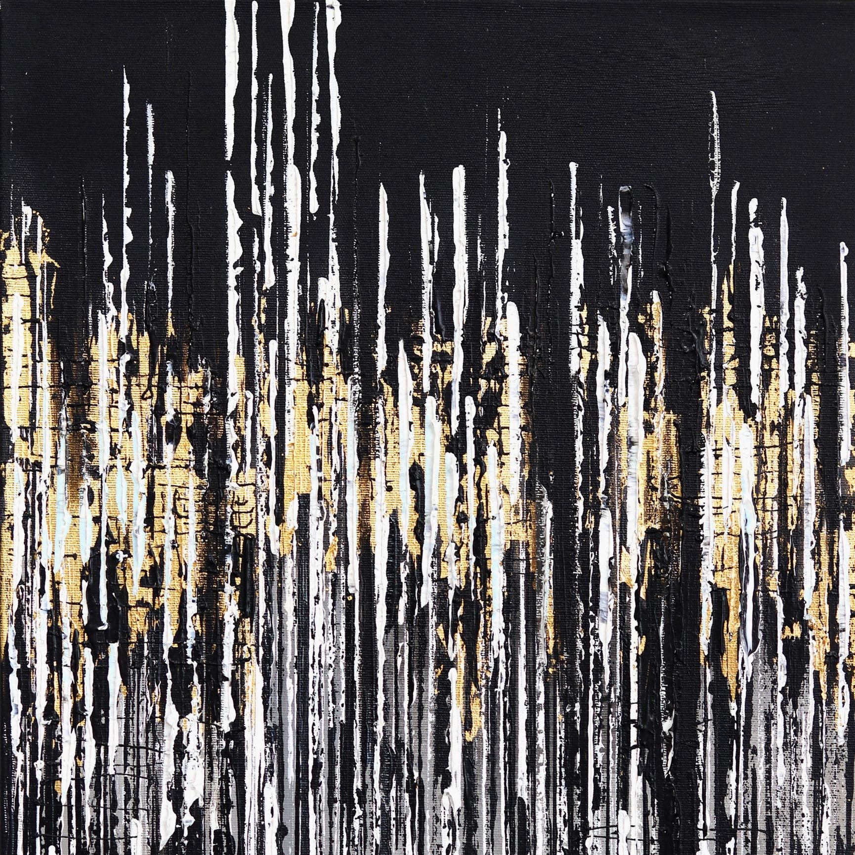 Between the Lines 2 - Œuvre d'art originale abstraite et texturée en noir, blanc et or - Post-impressionnisme Painting par Ivana Milosevic