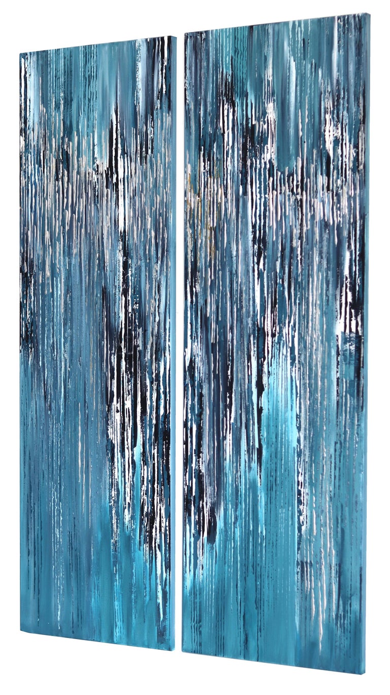Between The Lines California (Diptych) - Blue Abstract Painting by Ivana Milosevic