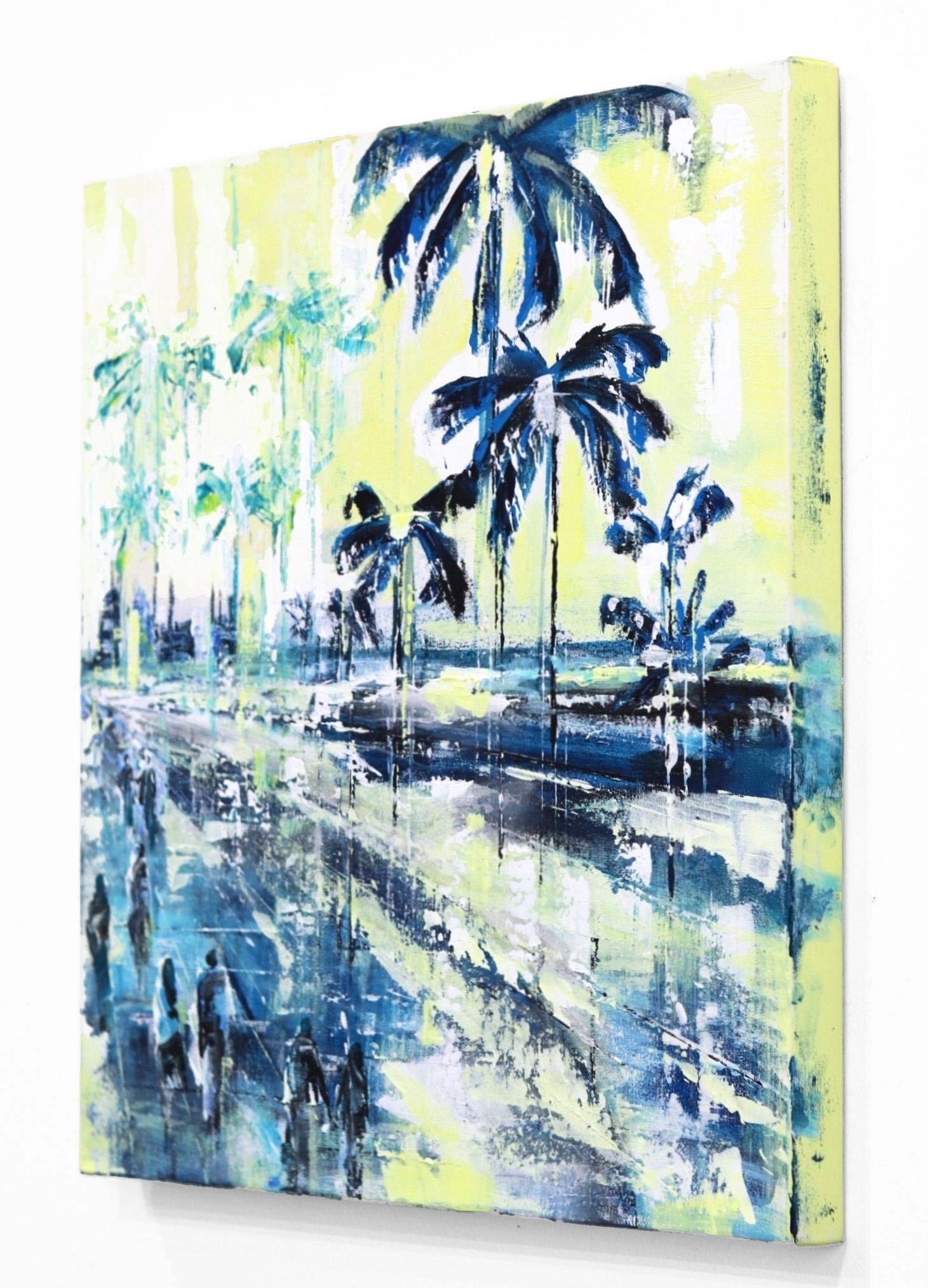 City Park 2 - Paisaje abstracto figurativo con textura azul y amarilla - Abstract Painting Azul de Ivana Milosevic