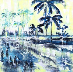 City Park 2 - Paisaje abstracto figurativo con textura azul y amarilla