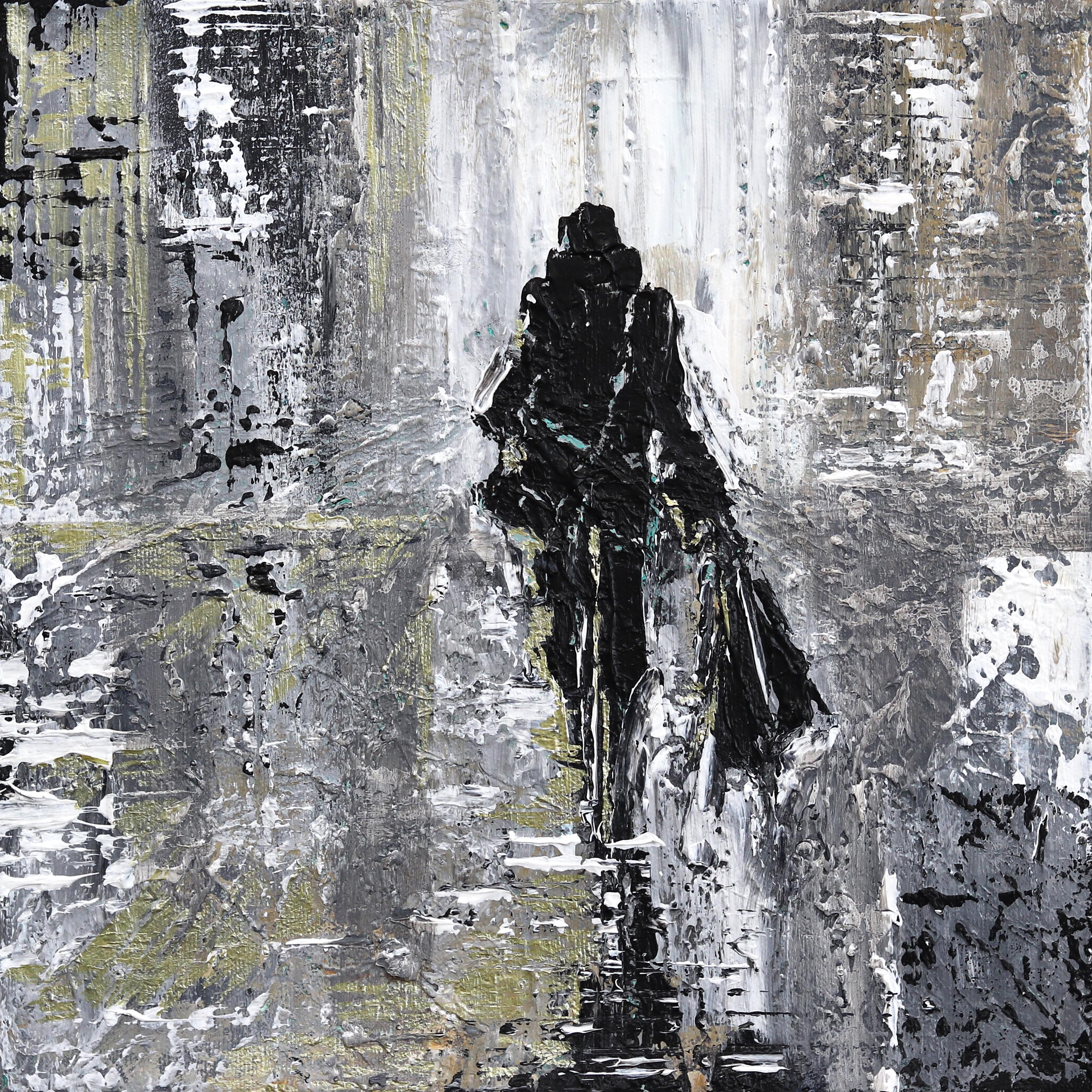 City Walk 1 - Textural Abstract Figurative Painting Neutral Tone Colors