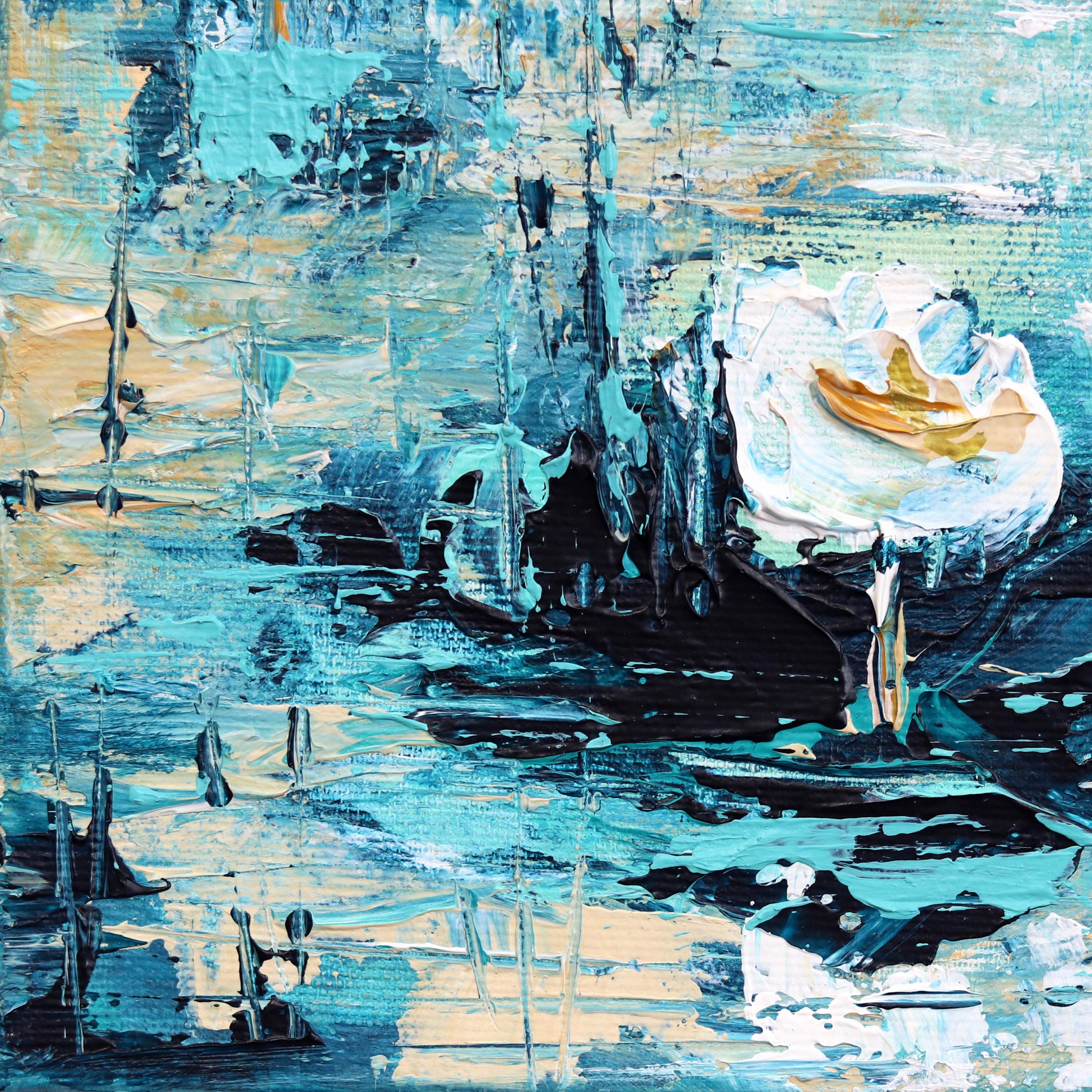 Lilies Smile 2 - Peinture originale d'un paysage bleu en vente 2