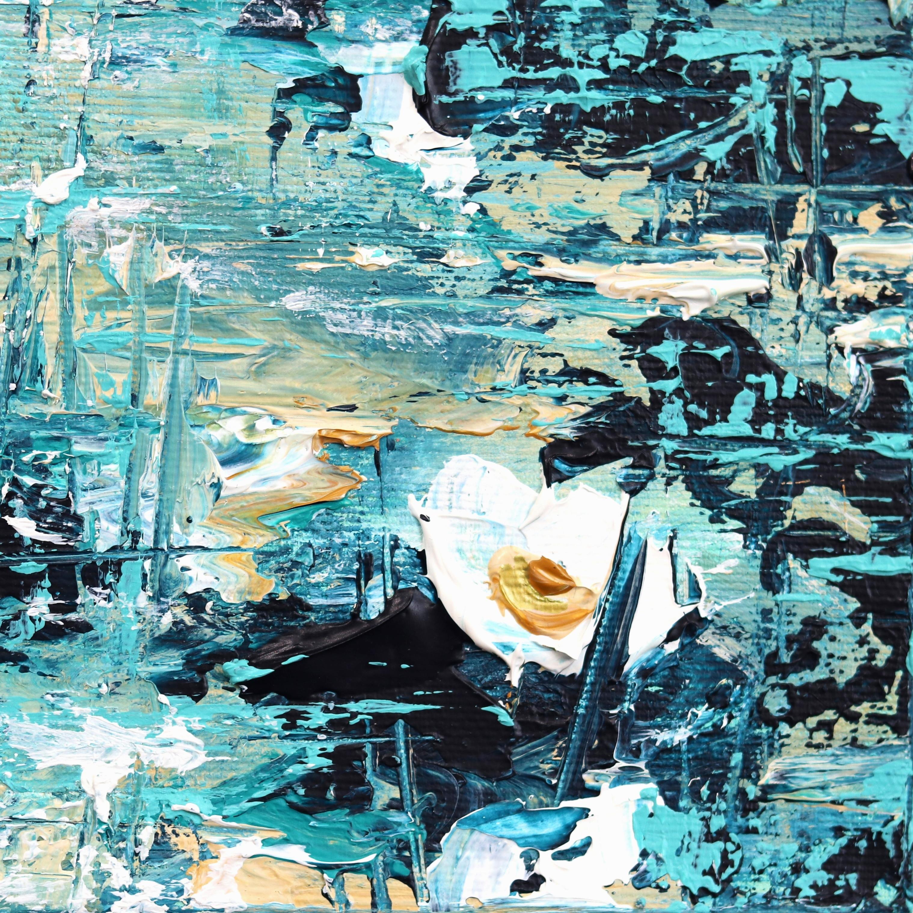 Lilies Smile 2 - Peinture originale d'un paysage bleu en vente 3