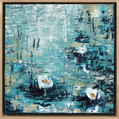 Lilies Smile 2 - Peinture originale d'un paysage bleu