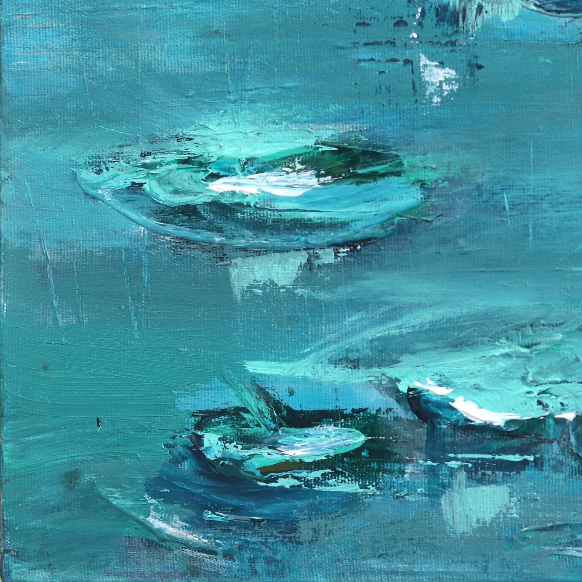 Lily Pond - Large Original Impressionist Monet Style Waterscape Painting - Blue Landscape Painting by Ivana Milosevic