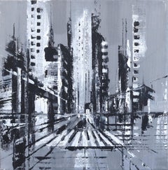 NC 05 - Paesaggio astratto monocromatico Street Cityscape Pittura originale