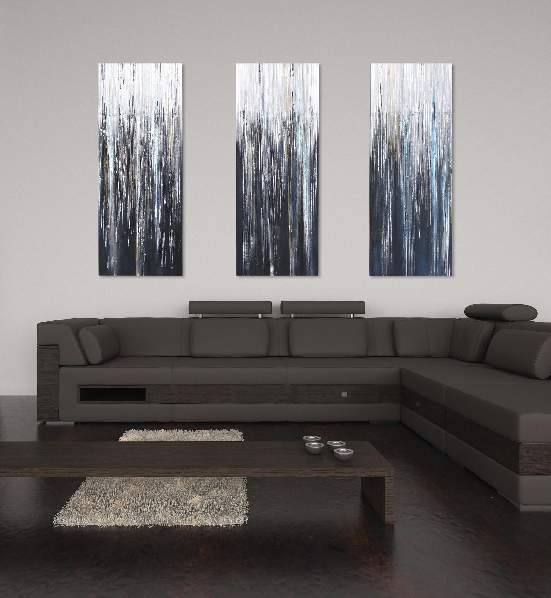 Ocean (triptych) - Gray Landscape Painting by Ivana Milosevic