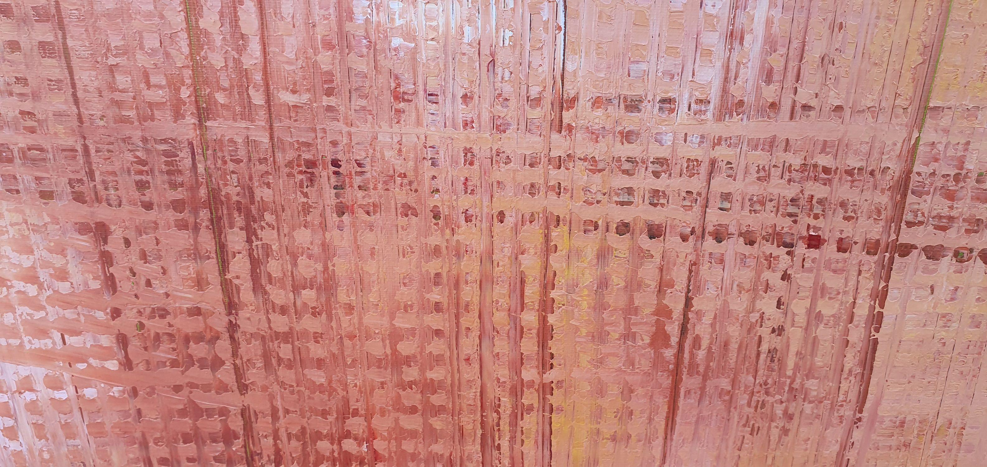 Un dipinto astratto originale e unico nel suo genere.    Minimalista ma potente e ricco di dettagli    I colori primari sono sfumature di arancione chiaro e giallo tenue. Le mie tecniche di firma creano una superficie spezzata che permette ai