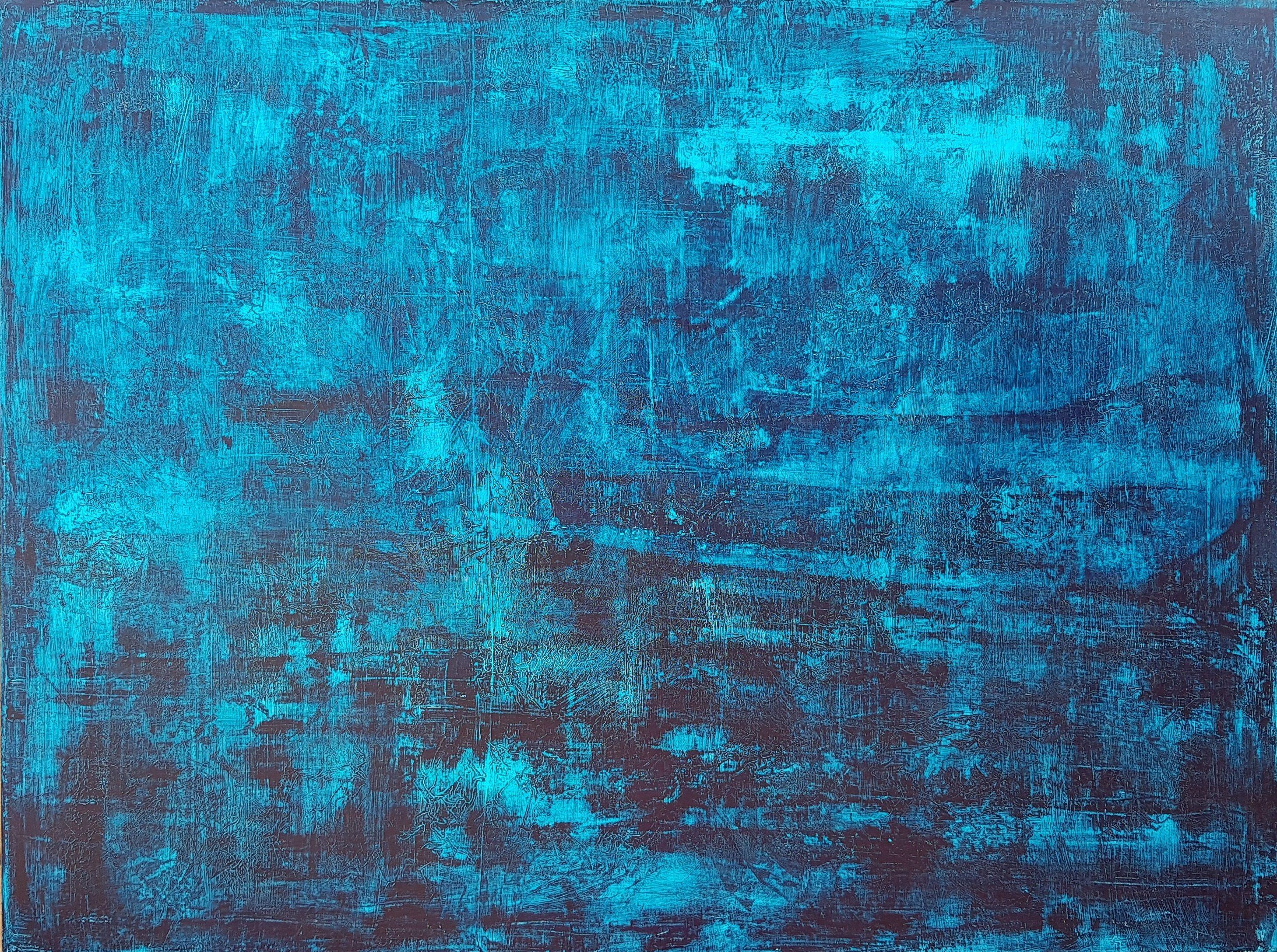 Abstract Painting Ivana Olbricht - Peinture à la givre bleue, acrylique sur toile