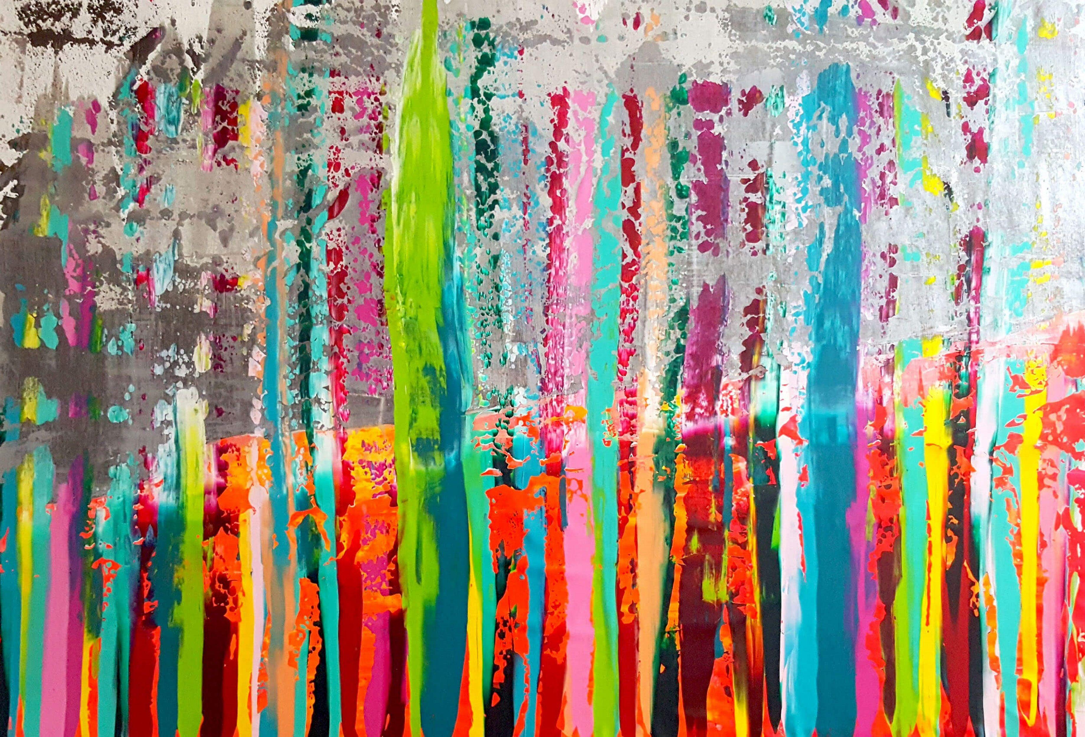 Abstract Painting di Ivana Olbricht - Fiamme dell'infanzia - XXL colorato astratto, Pittura, Acrilico su tela