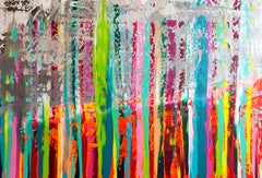 Flames of the childhood - XXL - Peinture abstraite colorée, acrylique sur toile
