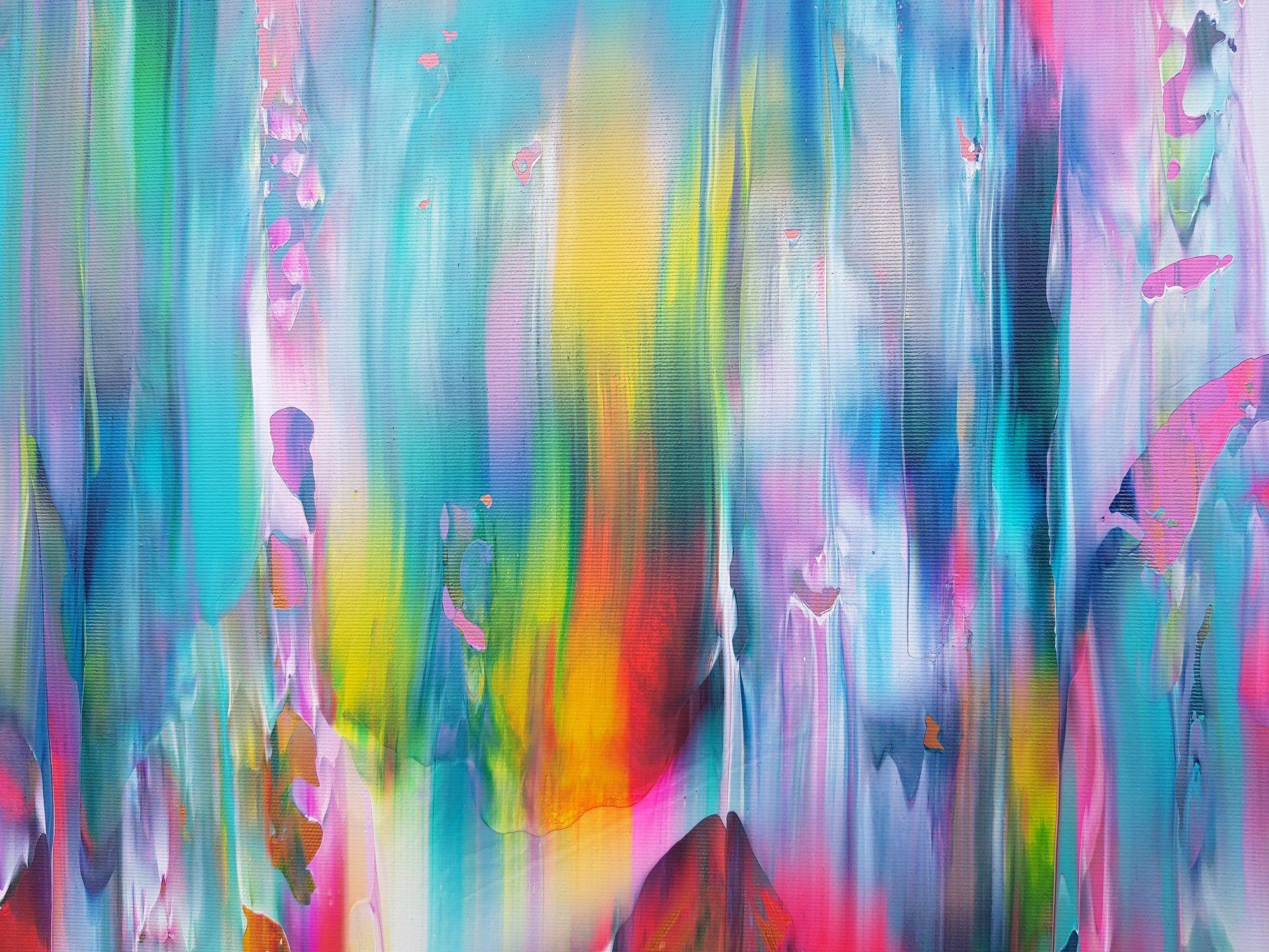 Un dipinto astratto colorato e originale, unico nel suo genere, con spessi strati di colori.    Spontaneo ed espressivo nei movimenti e ricco di dettagli. Colori brillanti e vivaci con un tocco di oro, rame e rosa neon.  Illuminerà sicuramente anche