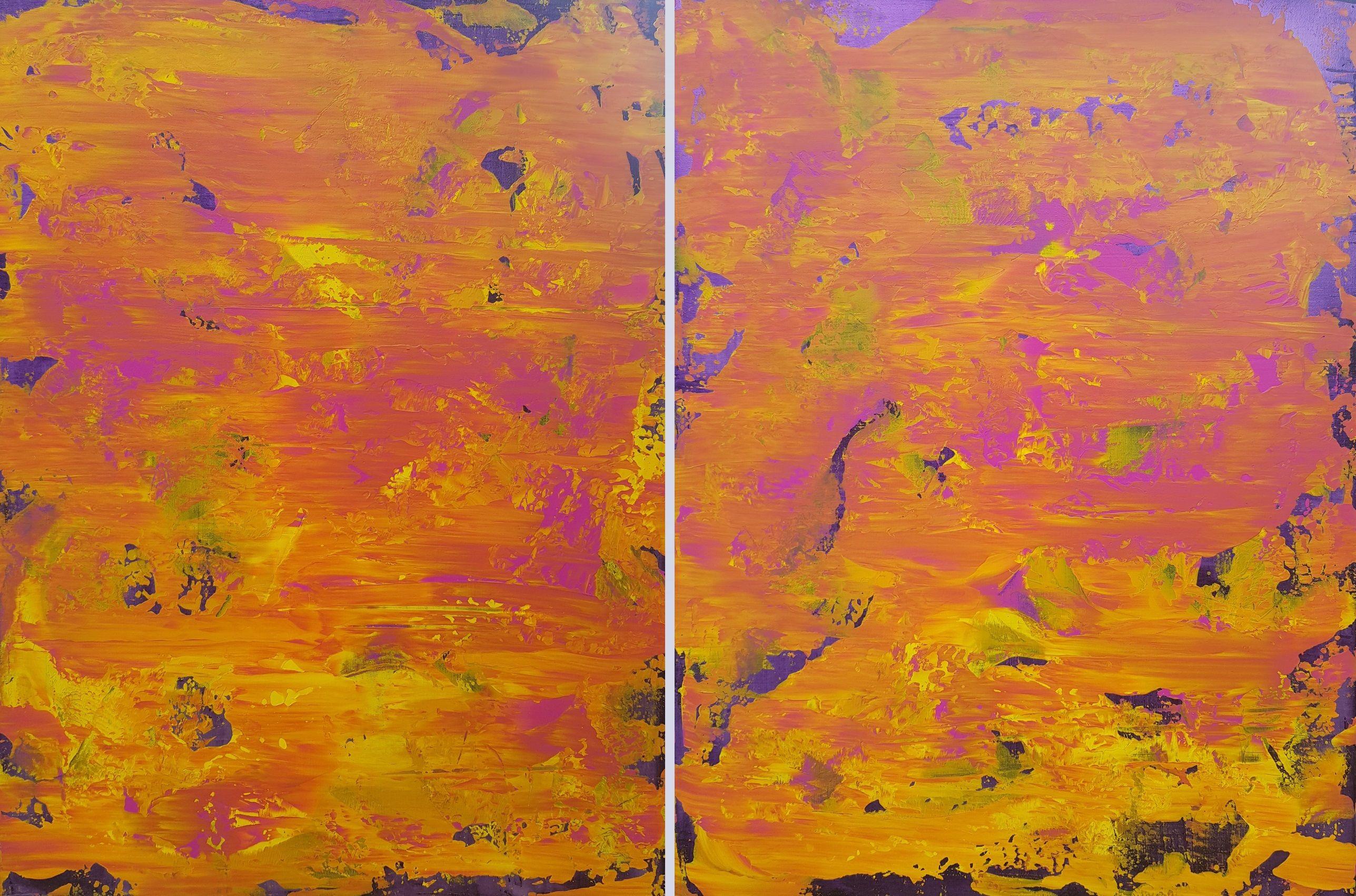 Abstract Painting di Ivana Olbricht - Ghiaccio sul fuoco - dittico di pittura astratta, Pittura, Acrilico su tela