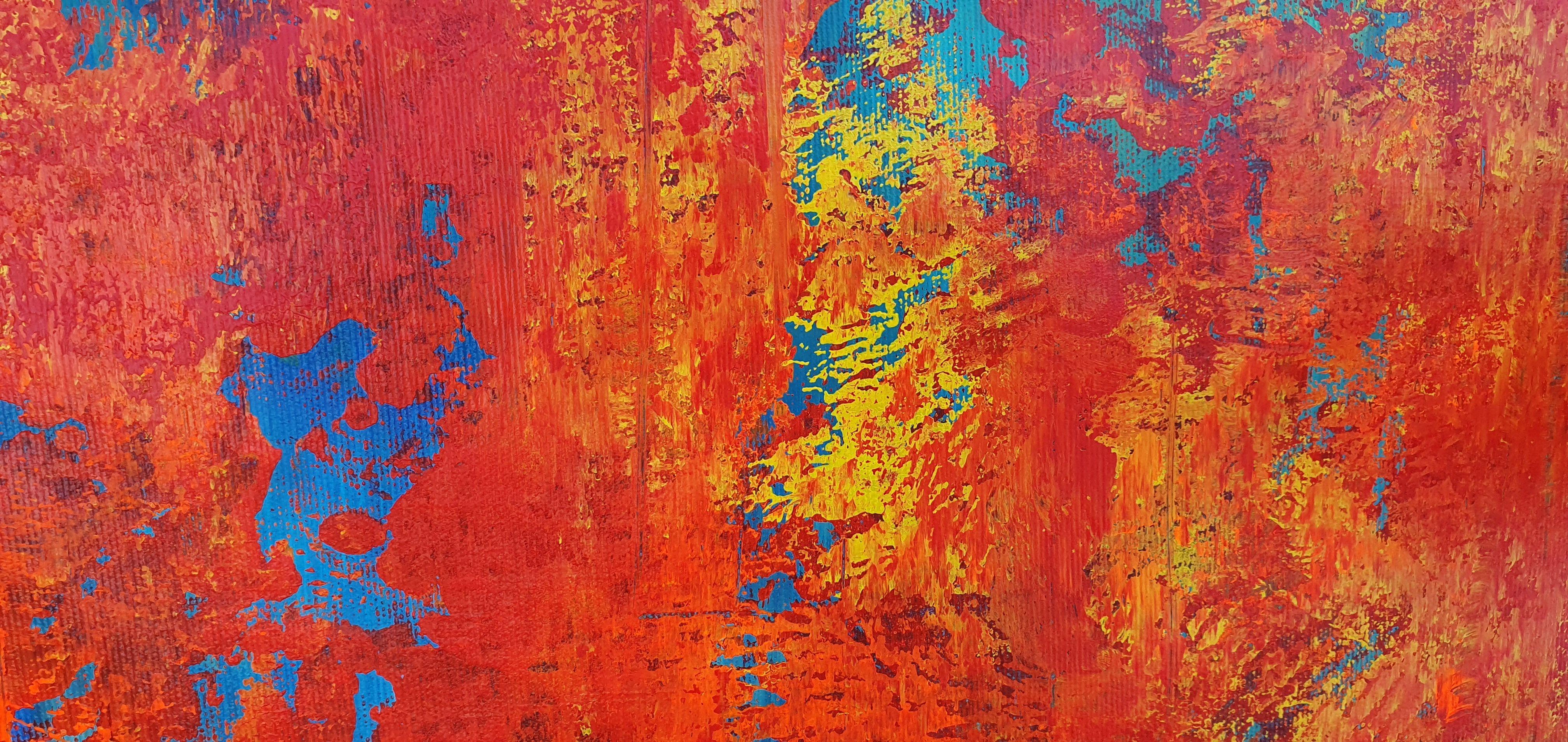 An original one-of-a-kind expressionistic abstract painting.  Emotional and spontaneous, joyful artwork breathing with positivity, warmth, energy, and passion.    Layers upon layers of professional rich pigment acrylics on triple primed canvas