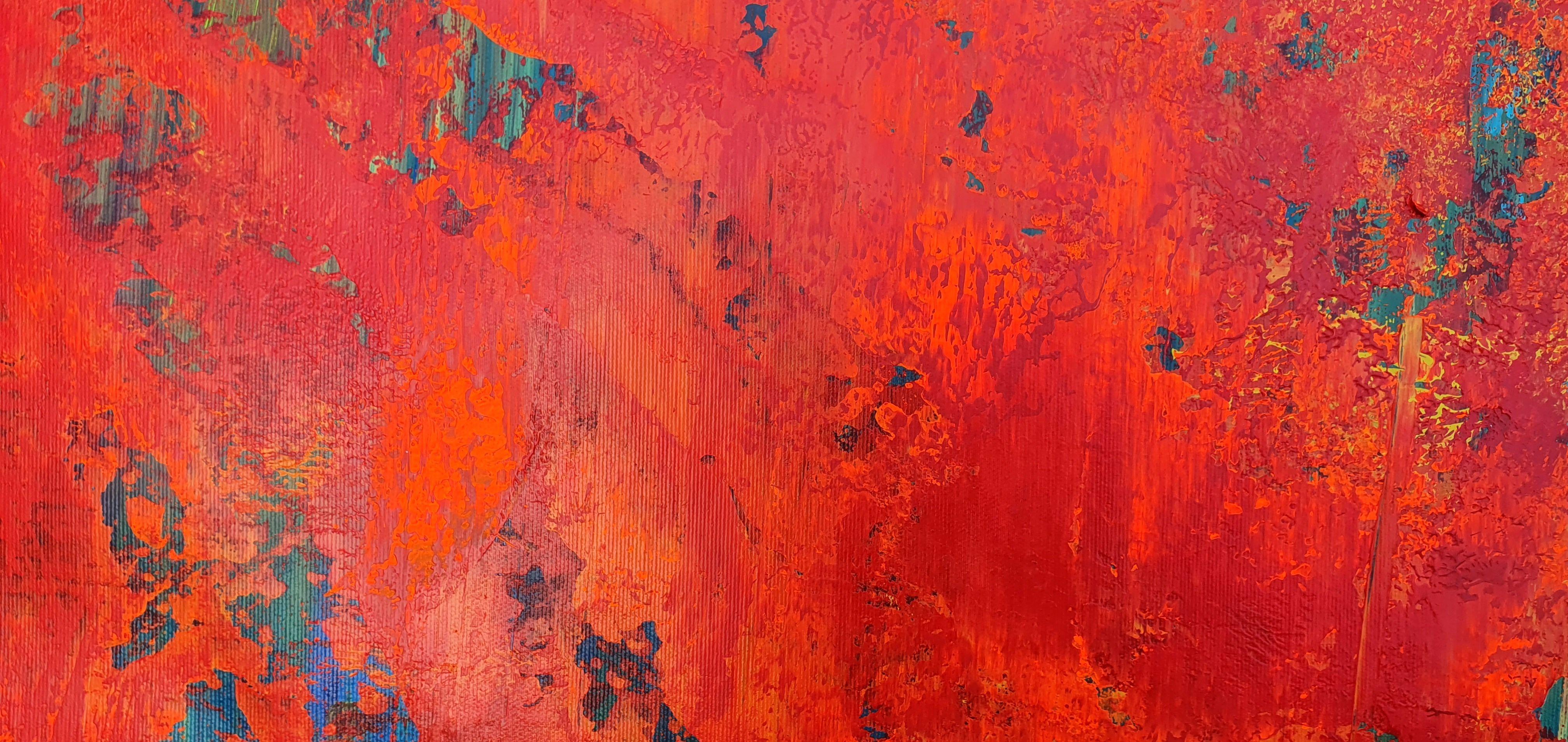 Le lac au feu - peinture abstraite triptyque, peinture, acrylique sur toile en vente 2