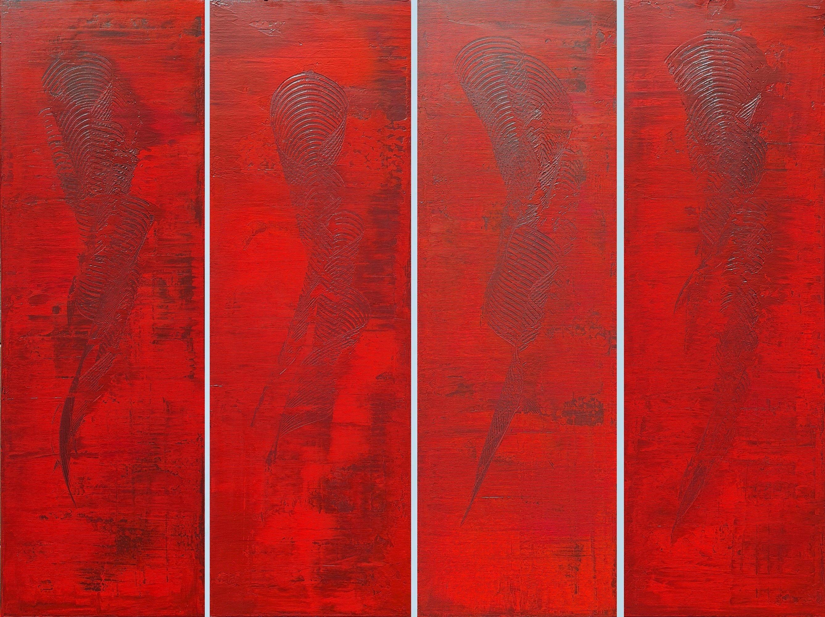 An original one-of-a-kind palette knife abstract painting with a gentle texture.    Another piece from the collection Love Vibrations.  Minimalistic yet powerful abstract with pulsing energy created with shades of red.    Professional acrylics on