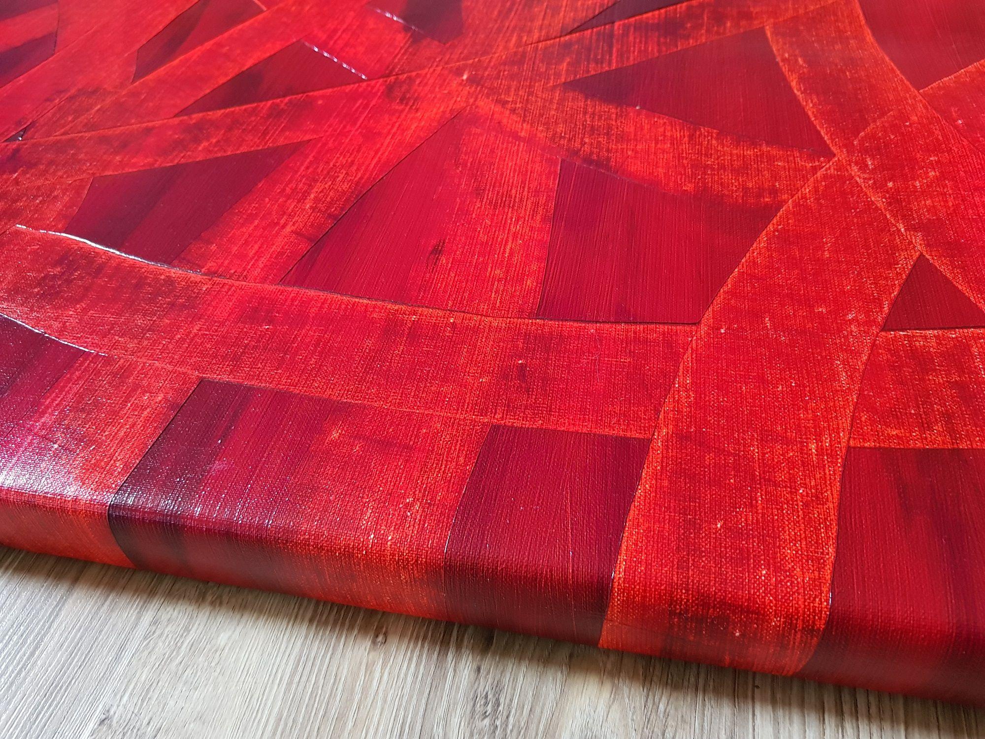   An original one-of-a-kind palette knife abstract painting with a gentle texture from a collection Passion.    Minimalistic abstract with pulsing energy created with shades of red.    Professional acrylics on a high-quality 400 g/mÂ² linen
