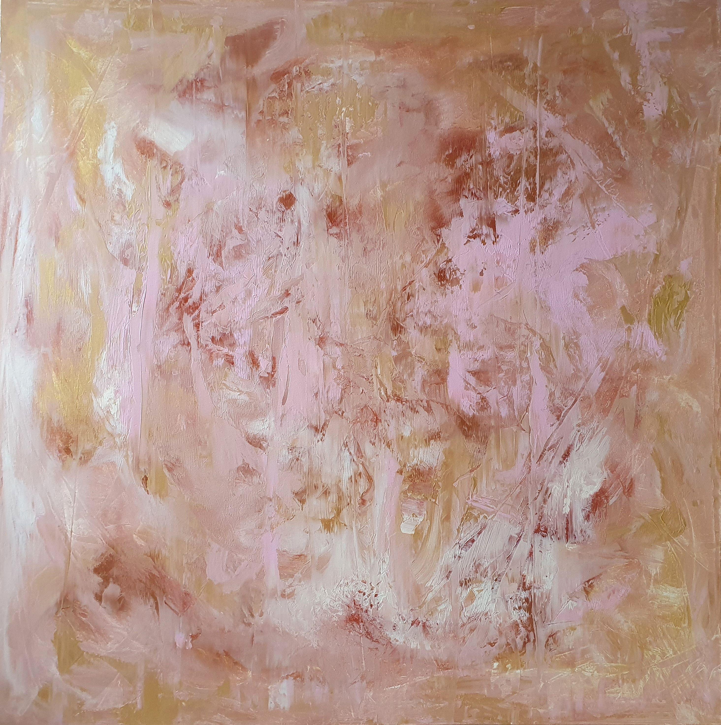 An original abstract painting with a gentle texture.    Light rose pink with golden and copper  The painting gives a sense of freshness, lightness, sweetness, and freedom and it will certainly brighten up even the darkest room.      Professional