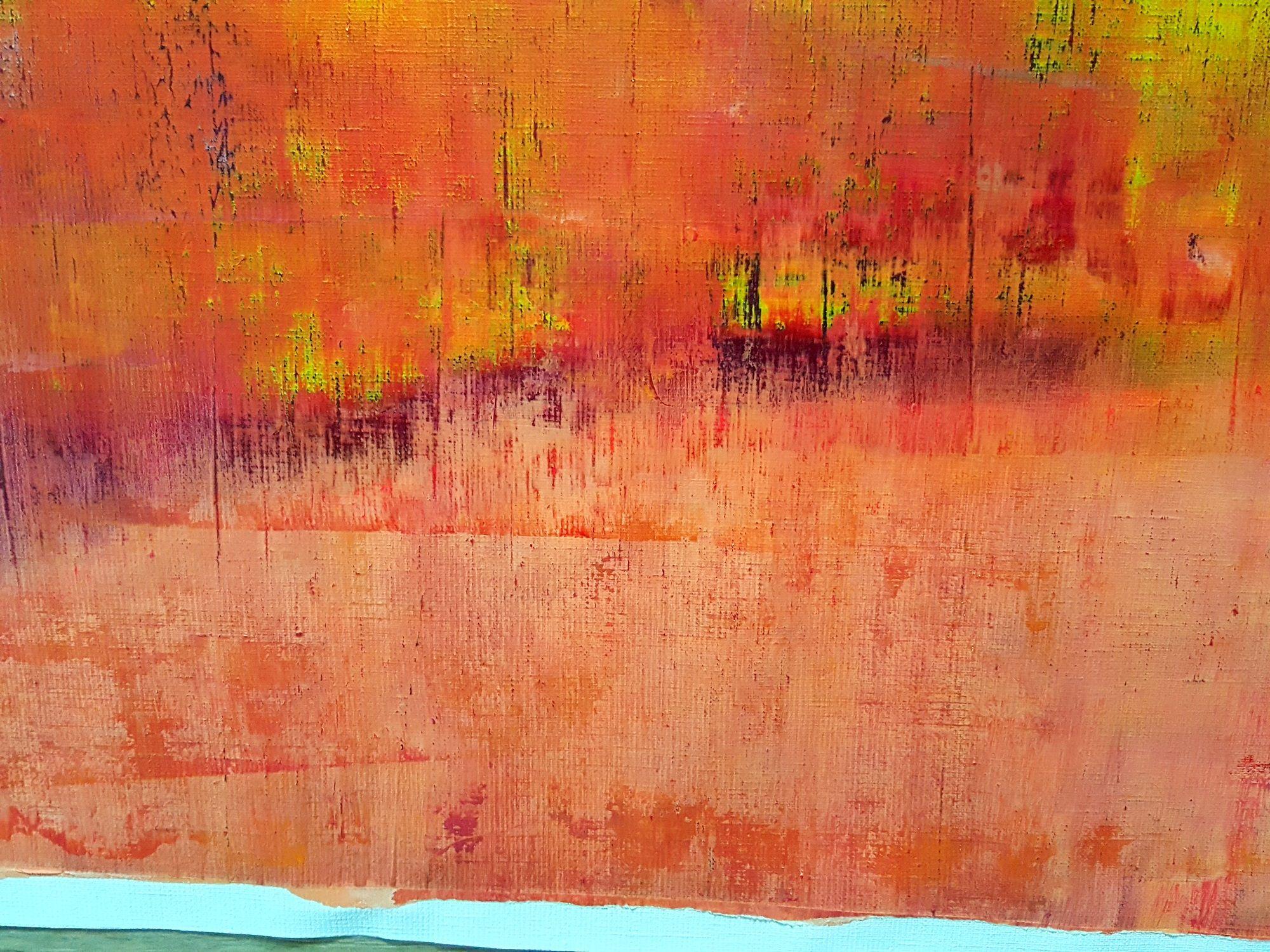 Magia della pioggia di primavera - Paesaggio astratto XL, Pittura, Acrilico su tela - Abstract Painting Rosso di Ivana Olbricht